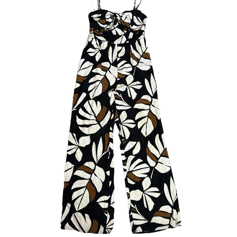 AUDREY PARKS X FRANCESCA'S Jaiden Palm Pom Pom Trim Jumpsuit Size S - Picture 2 of 5